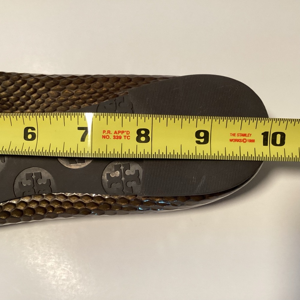 Tory Burch Reva Brown Snake Ballet Flats Gold Logo - Picture 6 of 11